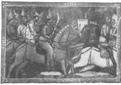 Сцена нашествия татар на Венгрию, которые преследуют венгерского короля Белу опять-таки в тюркских калпаках.