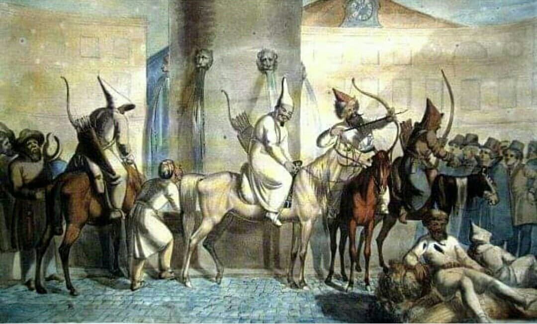 Башкиры в Париже. 1814 год.  Французская акварель неизвестного автора.